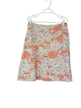 Liz Claiborne Orange Floral A Line Linen Midi Skirt Size 12
